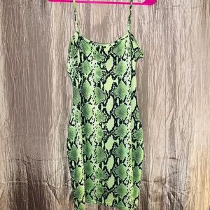 Snakeskin neon green mini dress